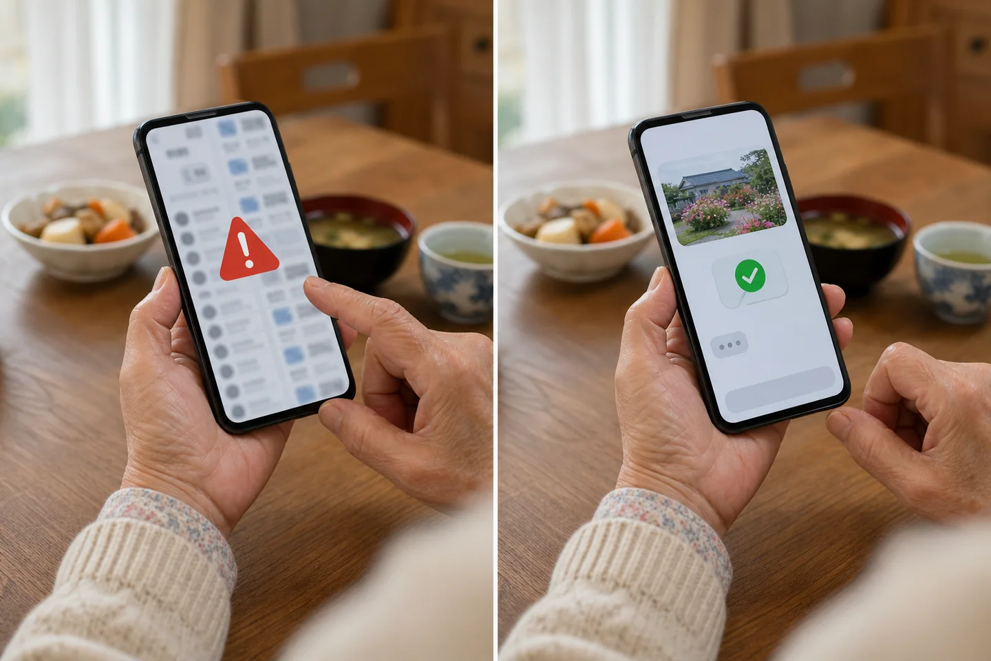 スマホ・デジタル相談の困りごとと解決後を左右で比較した画像
